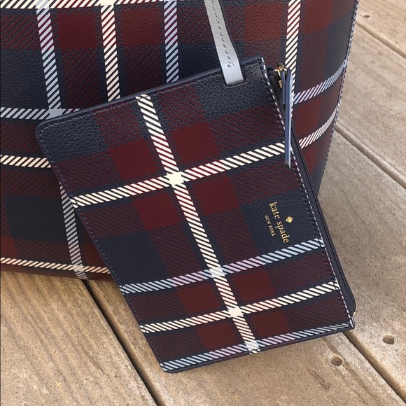 Kate Spade Plaid Reversible Tote+ Wristlet NWT - Picture 5 of 8